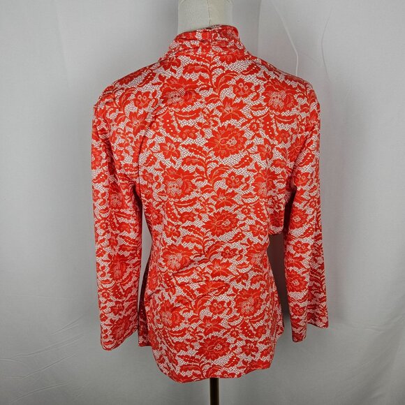 J. McLaughlin Catalina Faux Wrap Top Size Large Red Floral Lace Print - Picture 4 of 9